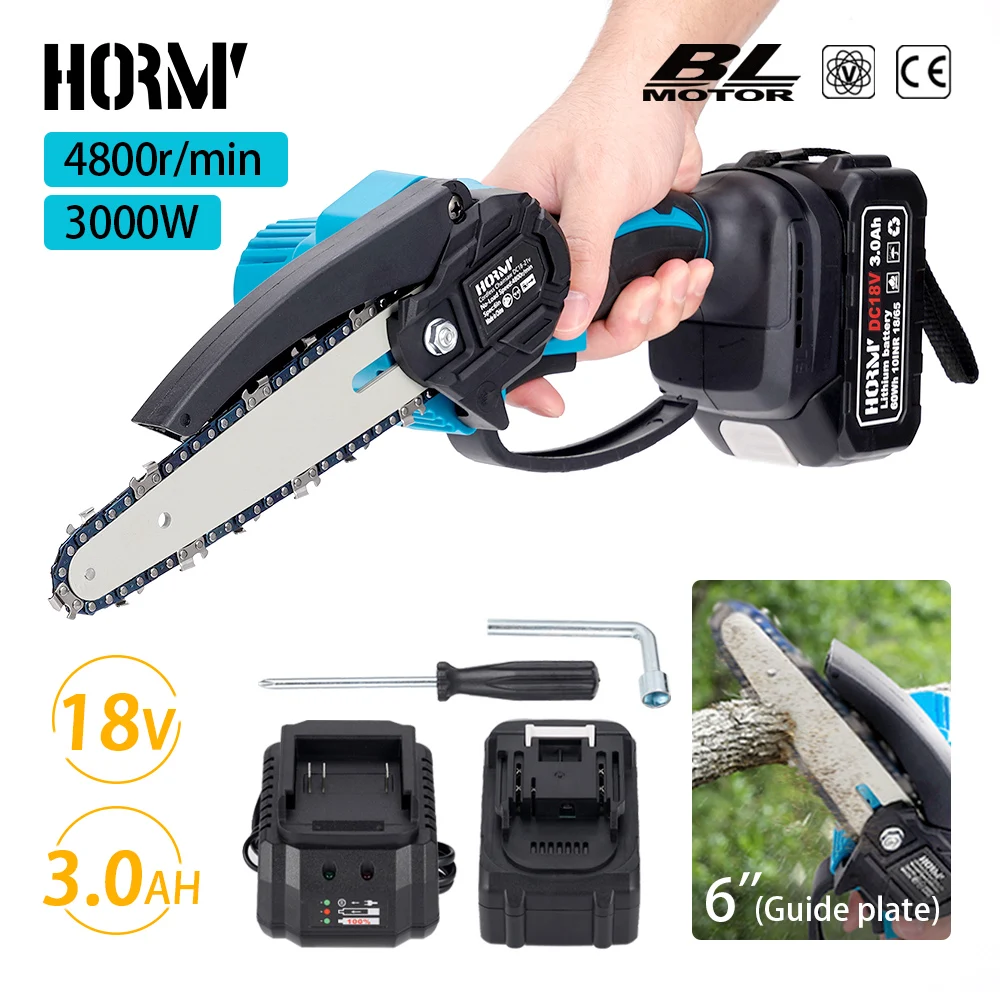 

Аккумуляторная цепная пила 3000 мАч, 6 дюймов, бесщеточная, ручная, для деревообработки и садовых работ, совместима с аккумулятором Makita 18V
