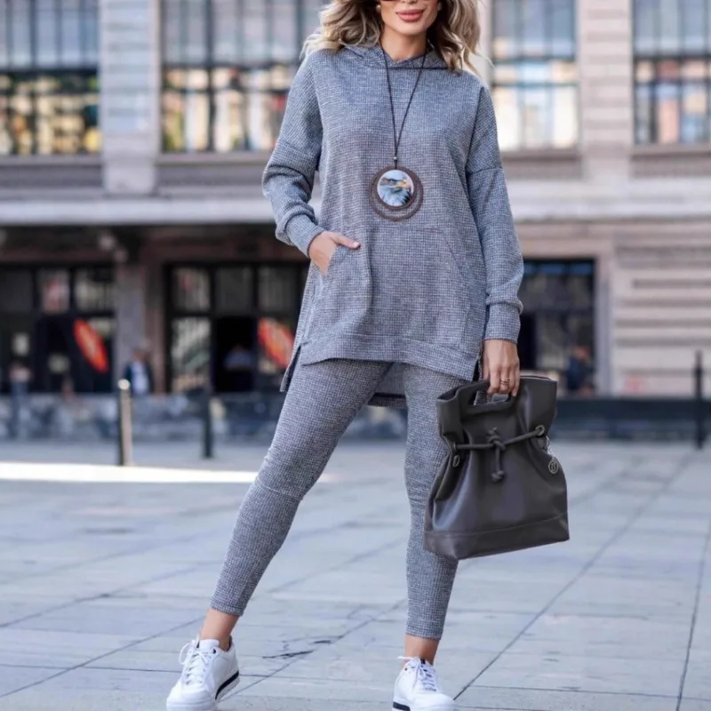 

Autumn Winter Women Hooded Tracksuit Elegant Y2K Long Sleeve Pocket Hoodies Skinny Pants Two Piece Set Sport Outfits Streetwear