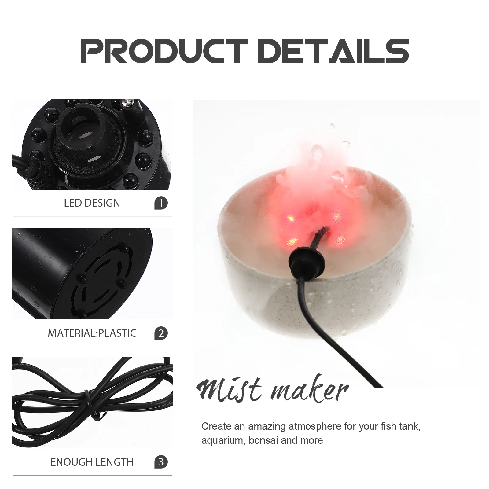 12 LED ضباب صانع الجنينة نافورة صغيرة الضباب البخاخ حوض السمك خزان الأسماك الهواء المرطب ضوء المصباح ضباب صانع الأسماك #6