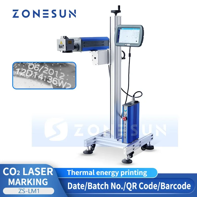 ZONESUN Date QR Barcode Laser Coding Engraver Marking Machine Glass Plastic Bottle Printing Production Line ZS-LM1