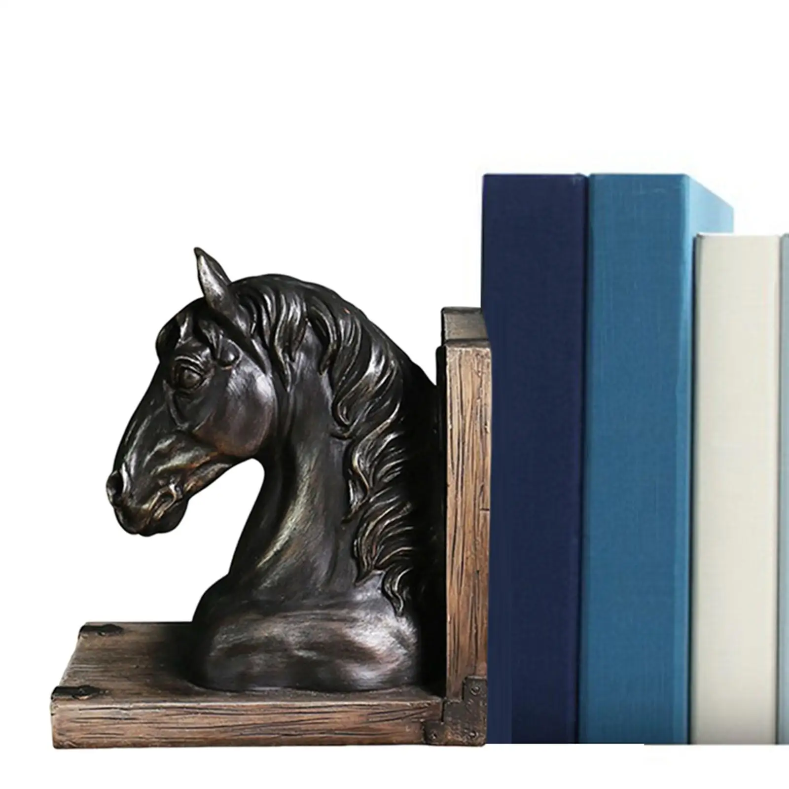Vintage Horse Head Statue Figurine Bookend Book Stopper Crafts Animal Sculpture for Table Office Bookshelf Decor Ornament
