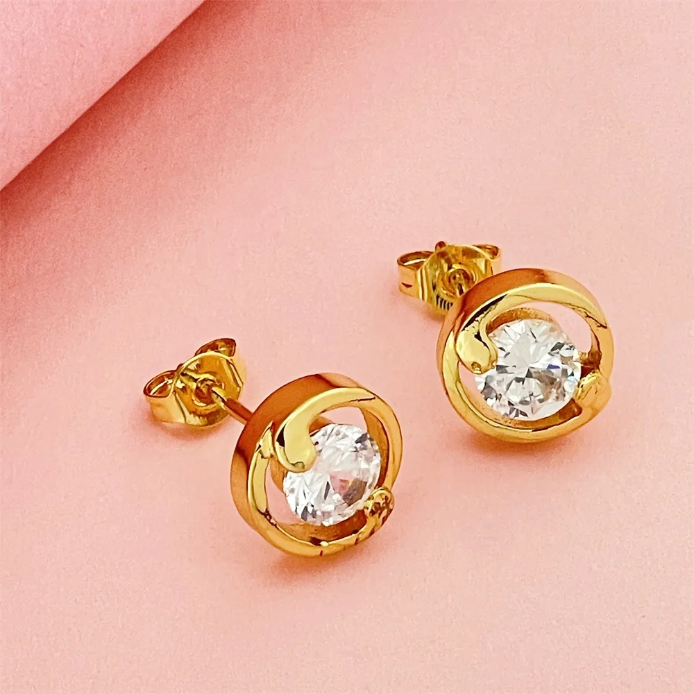 

Fashion gold color gold-plated earrings vacuum electroplated zircon earrings hot selling PROM party jewelry