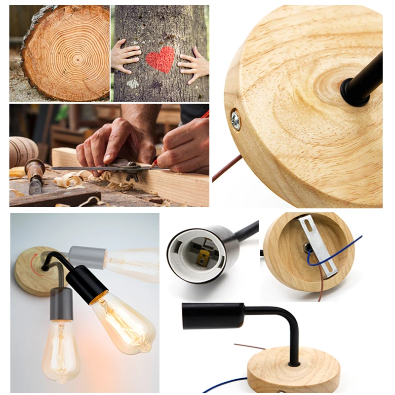 Vintage Hemp Rope Wall Lamp Wood Wall Lamp E27 110V 220V Indoor Loft Outdoor Corridor Wall Lights Industrial Sconce Bedside Lamp
