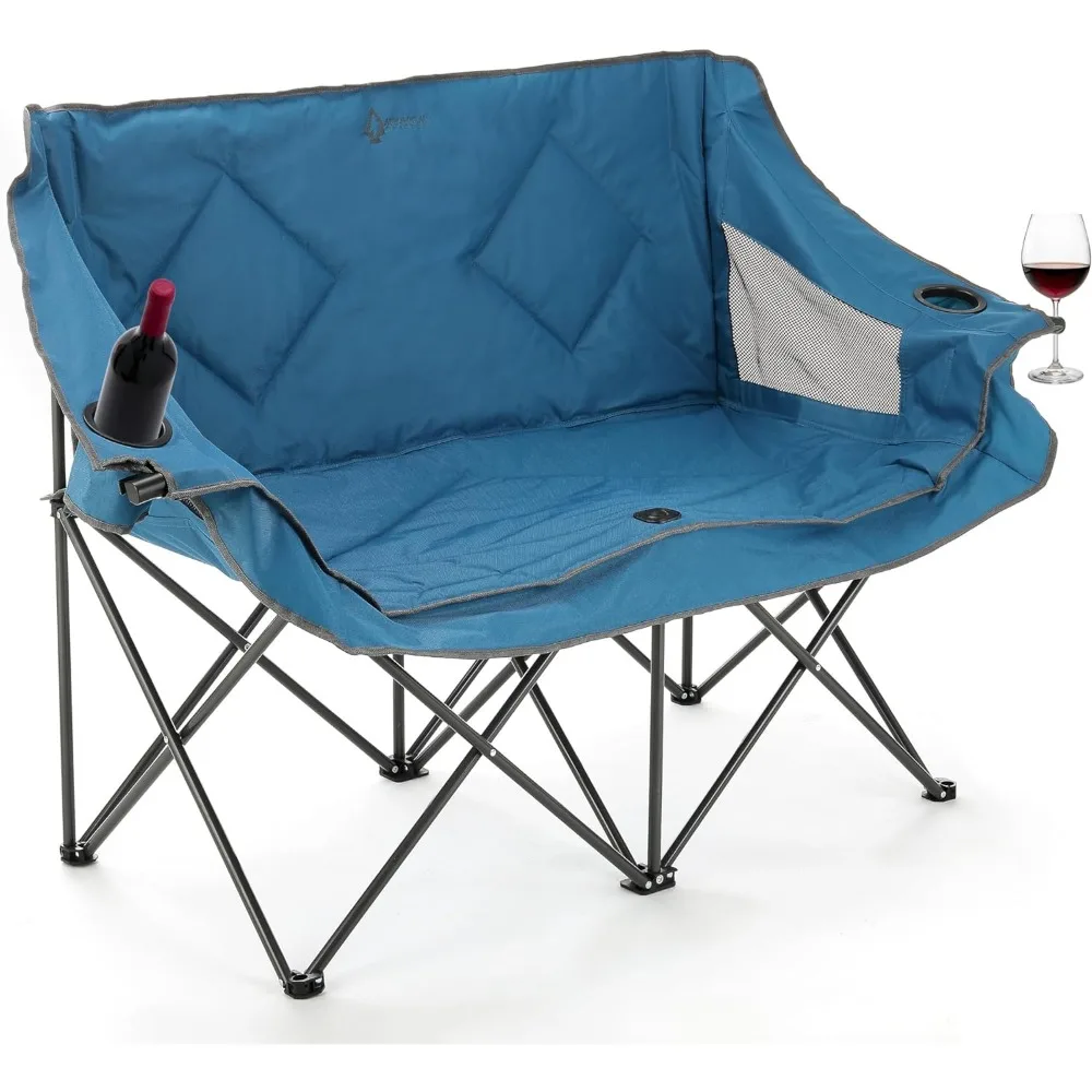 

ARROWHEAD OUTDOOR Portable Folding Double Duo Camping Chair Loveseat w/ 2 Cup & Wine Glass Holder