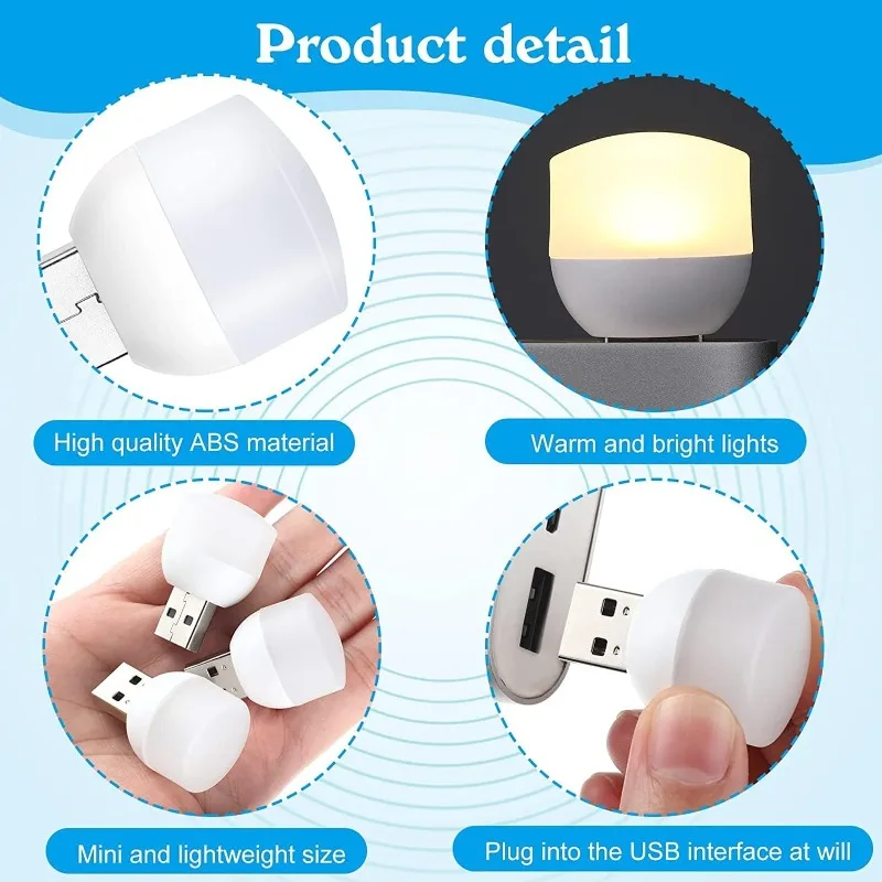 USB Plug Night Light Portable Mini LED Night Lamps Warm White Eye Protection Book Reading Light Mobile Power Charging LED Lamps