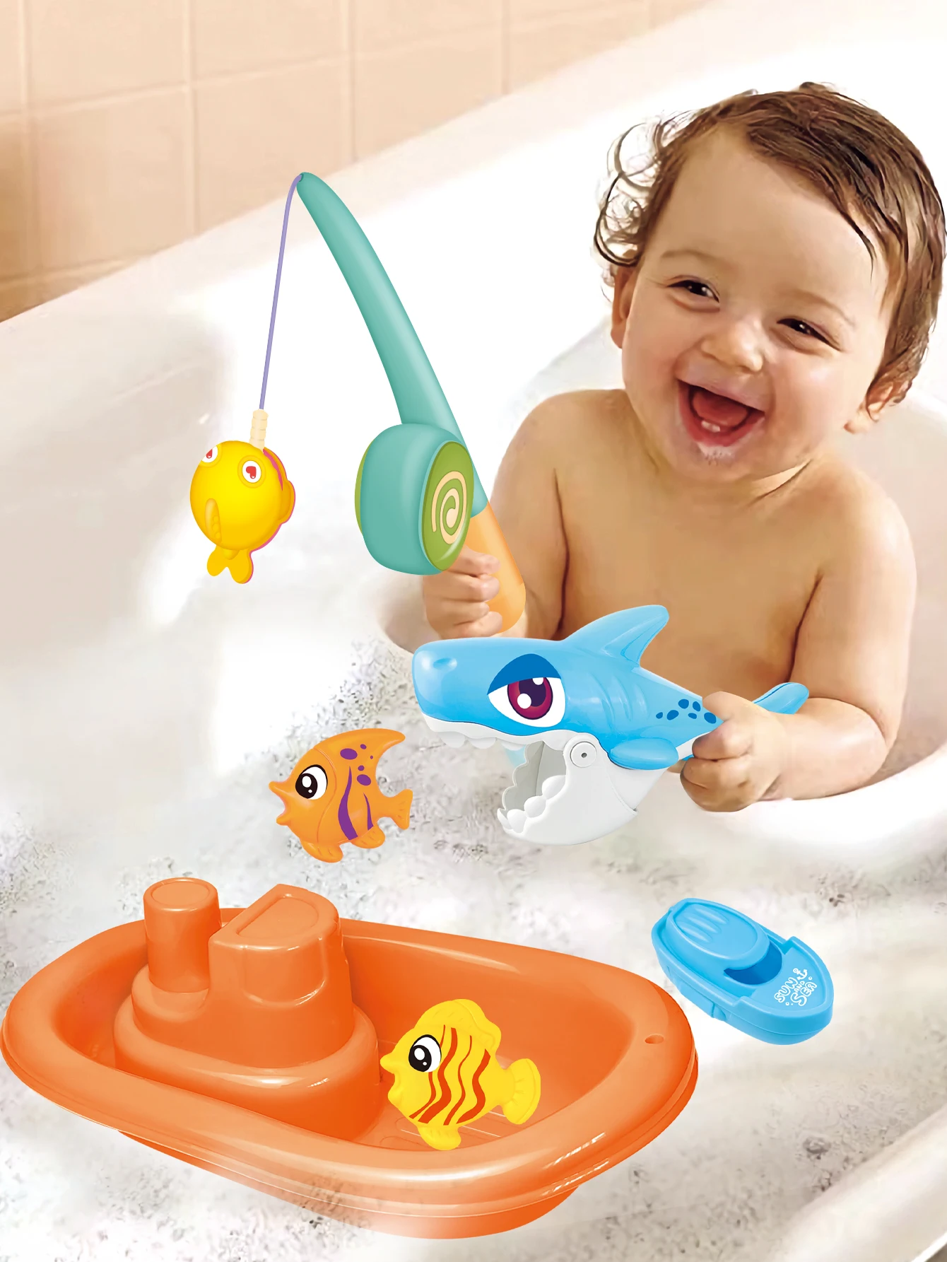 Magnetic Fishing Toy Playset for Kids, Water Table Bathtub Party Toy with Rods Net Plastic, Suitable for 3 4 5 6 years old