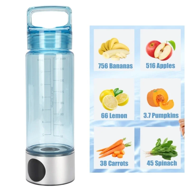 Hydrogen Water Bottle 400ml Leak Proof Portable Hydrogen Rich Water Generator For Sports Outdoor Silver Blue