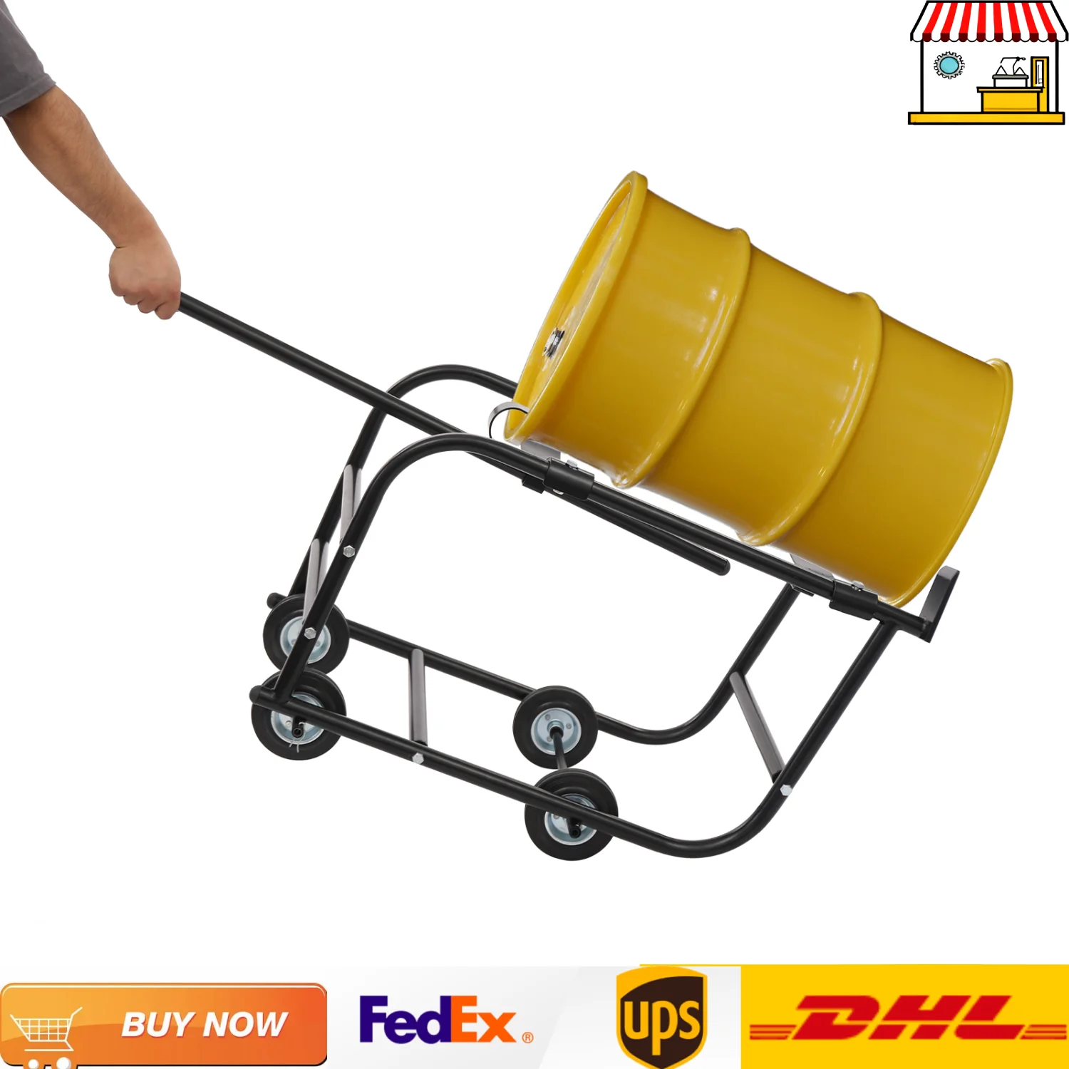 

Ручная тележка с барабанной подставкой объемом 600 фунтов | Подвижная тележка для перемещения барабанной тележки 55 галлонов | Черный