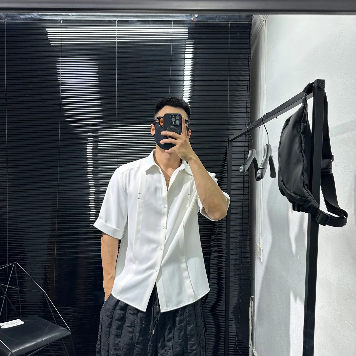 Dark Series High-Grade Fake Two-Piece Design Short-Sleeved Shirt Men's Summer Loose Leisure All-Matching Coat