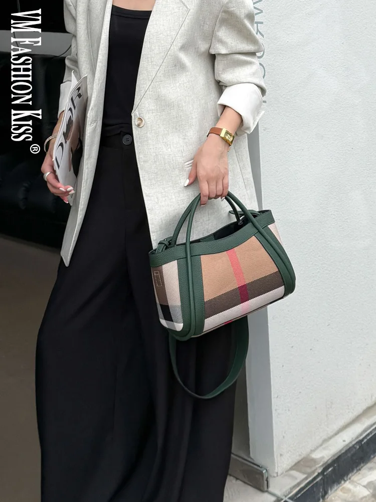 

Small Size 30CM Elegant Women Bag Striped Canvas + Cowhide Top Handle Bag Women's Single Shoulder Crossbody Luxury Designer Bag