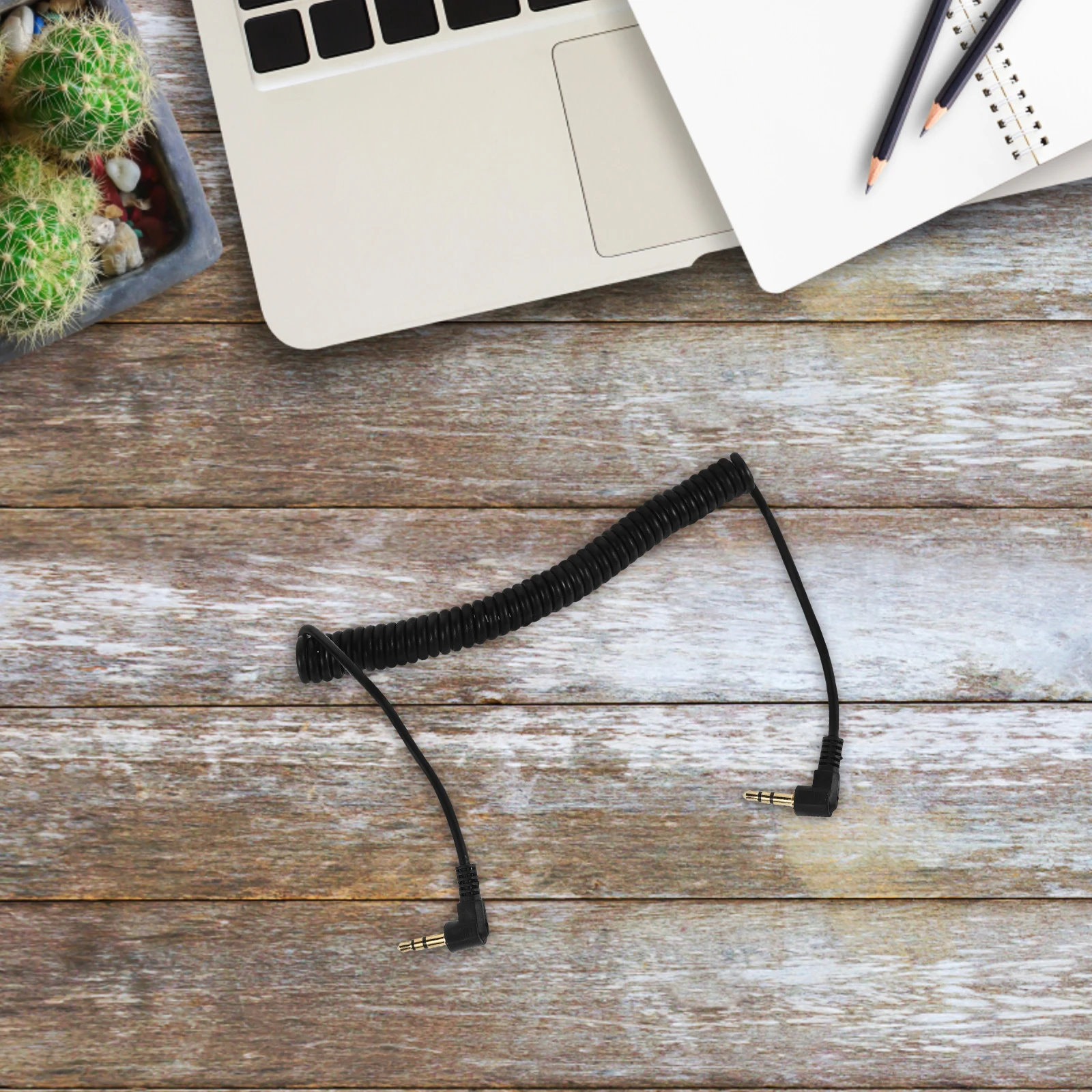 

3.5MM Male to Male AUX Audio Cable Right Angle Coil Cord Stereo Extension Recording Line Rubber Material Clear Sound Compatible