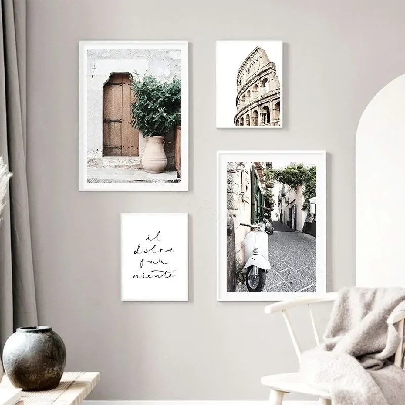 إيطاليا مدينة شارع تريفي نافورة يقتبس الرسم على لوحات القماش الجدارية الشمال الملصقات والمطبوعات الصور الخضراء لديكور غرفة المعيشة