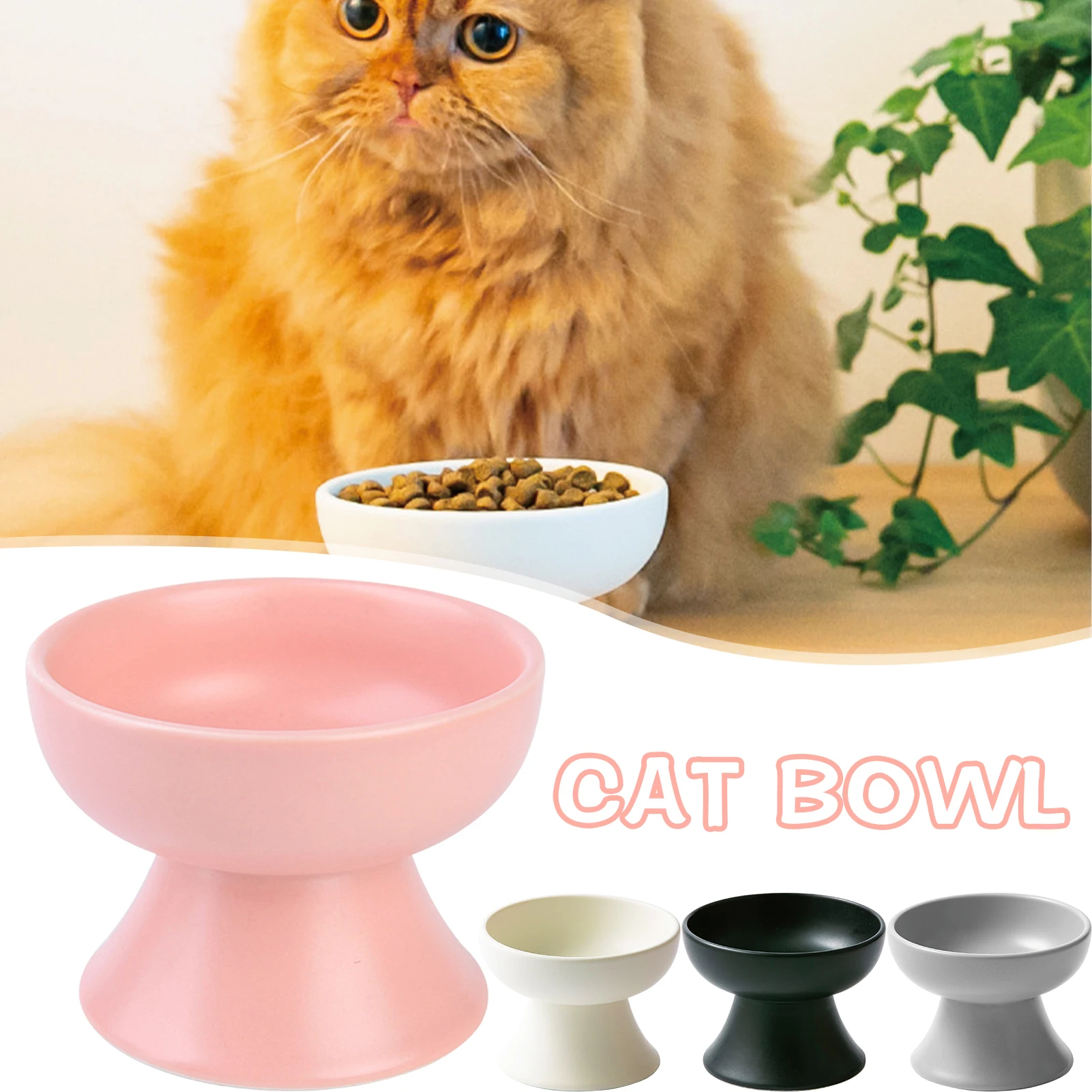 

Ceramic Raised Cat Bowls Porcelain Stress Free Pet Feeder Dish for Cat Small Dog Anti Vomiting & Reduce Neck Burden