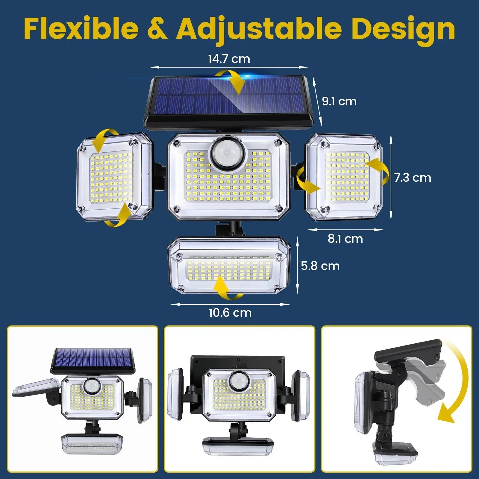 Luz alimentada por energía Solar para exteriores, impermeable, Sensor de movimiento, 2000LM, 333 LED, farola de seguridad, candelabro, focos para