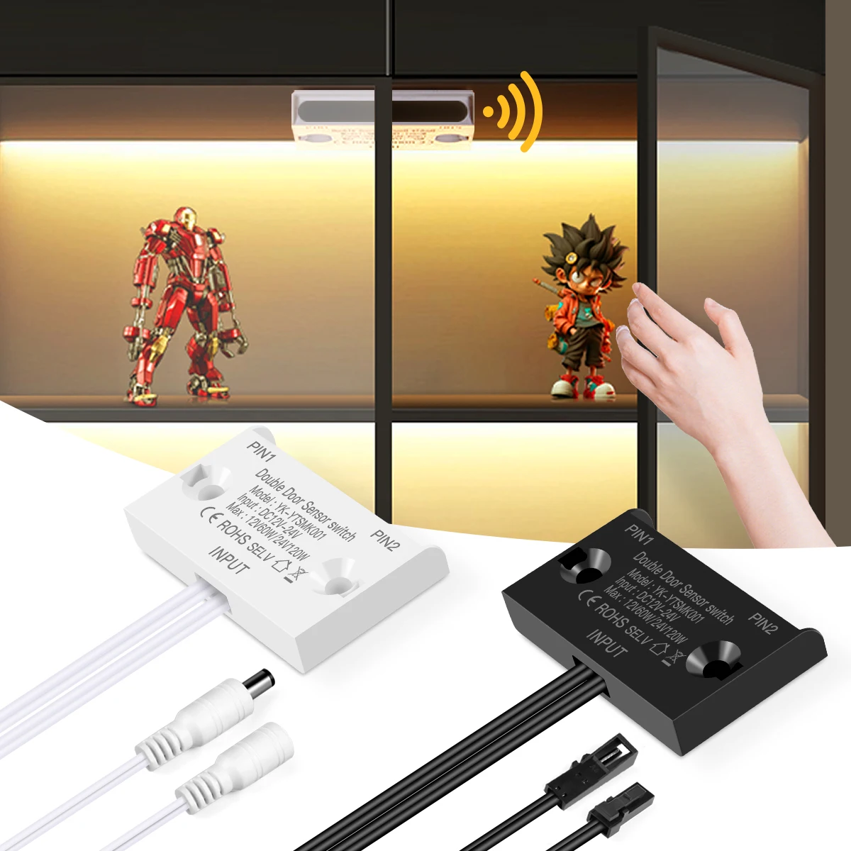 Smart Double Door Proximity Sensor Switch DC 12V-24V LED Light Switch For Wardrobe Cabinet Closet Backlight DIY Control Switch