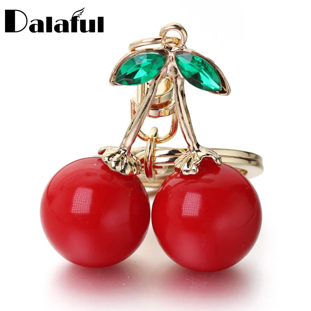 Red Cherry Keychain Keyring Crystal Rhinestone Cute Fruit Female Bag Pendant Accessories Key Chain Ring Holder Jewelry K401