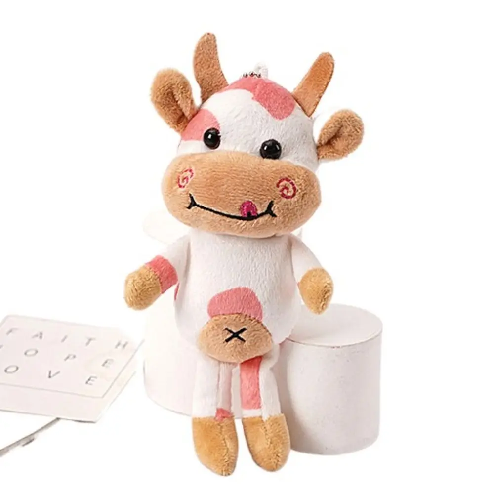 Plushie melkkoe sleutelhanger cartoon dier PP katoen gevlekte koe sleutelhanger creatieve zachte dieren gevulde pop sleutelhanger