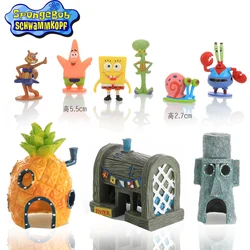 6 Pieces SpongeBob Patrick Fish Tank Anime Decorations For Dolls House Pineapple Shrimp Hideout Cartoon Aquarium Decor