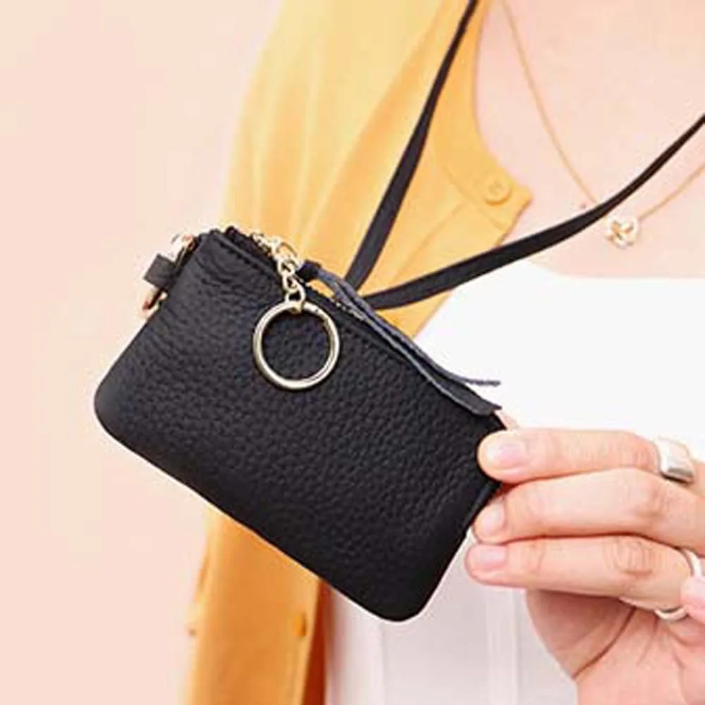 

Multi-functional Square Hanging Neck Coin Purse Zipper with Lanyard Soft PU Wallet Solid Color Casual Portable Card Holder Women