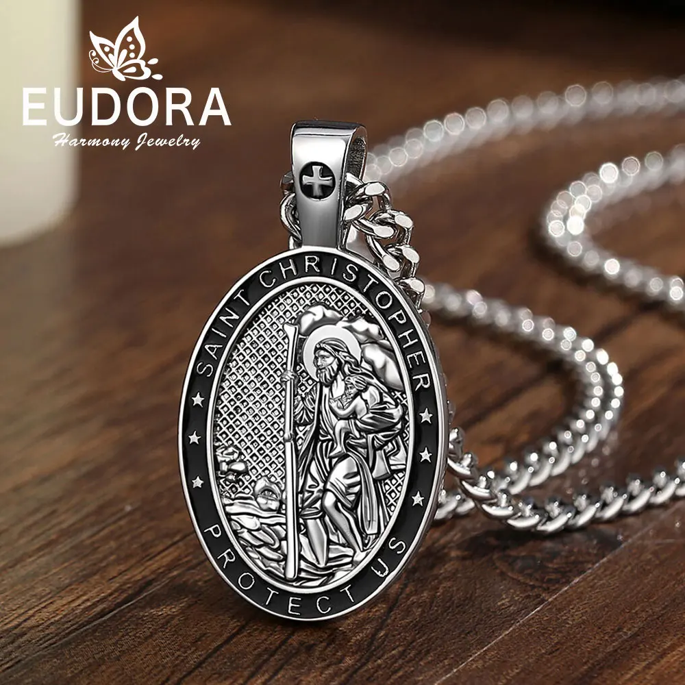 Eudora Copper Saint Christopher Necklace Protect Us Archangel Pendant Protection Religious Jewelry Fine Gift for Men Women