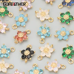 GUFEATHER MD03,jewelry accessories,18k gold plated,copper,zircons,flower shape,charms,jewelry making,diy pendants,10pcs/lot