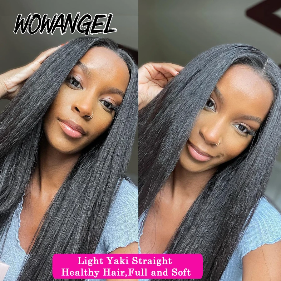 Wow Angel-Yaki peruca de cabelo humano reta para mulheres, perucas frontais completas, cabelo brasileiro, pré arrancado, frente de renda HD, 13x6, 13x4, 250%