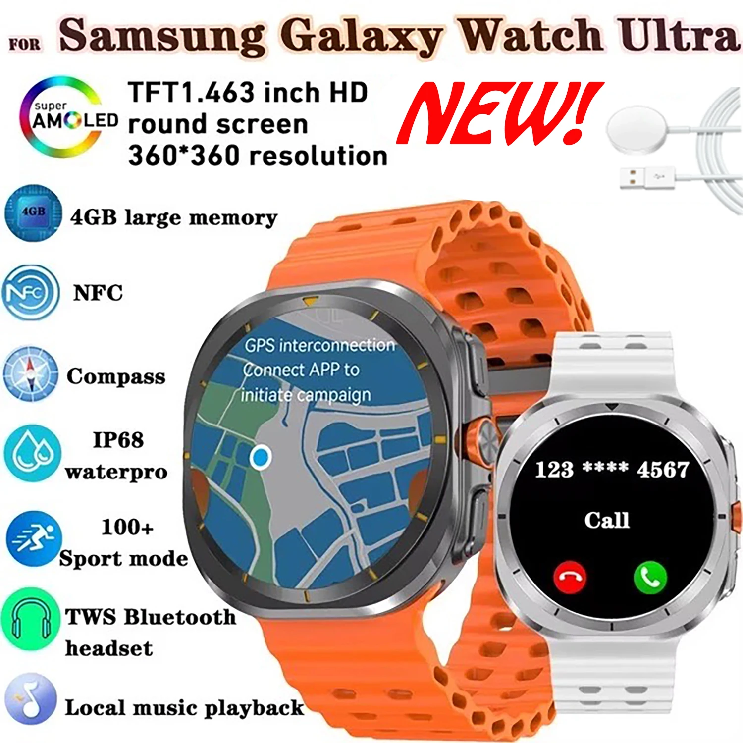 

For Android IOS Watch Ultra New Smart Watch 2024 Bluetooth Call 32GB Memory Offline Music Video Playback Smartwatch men Women