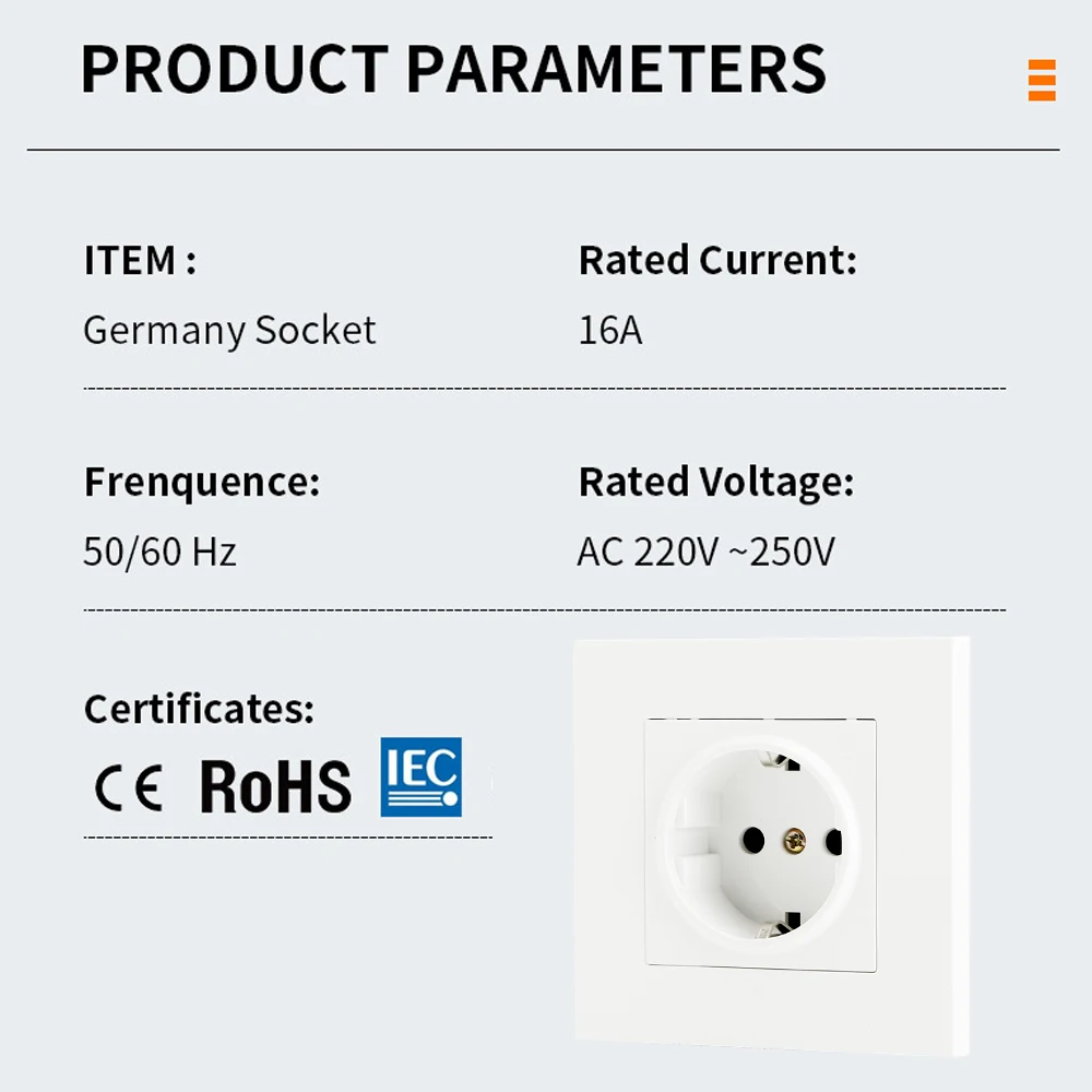 European Standard 86 Socket PC White Gold Grey Black Wall Socket Single Germany Schuko Socket