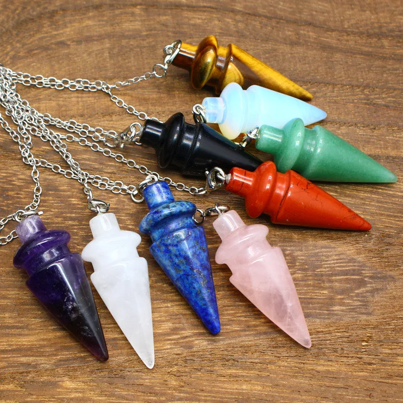 Chakra Clear Crystal Quartz Pendulum for Divination Dowsing Natural Stone Pendant Pink Amethysts Obsidian Spiritual Pendulos