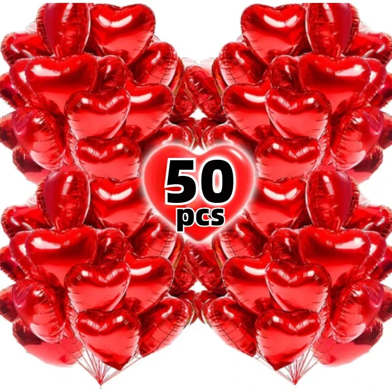 50-5PCS Red Heart Foil Balloons Inflatable Helium Balloon DIY Birthday Party Ornaments For Valentine's Day Wedding Party Gifts