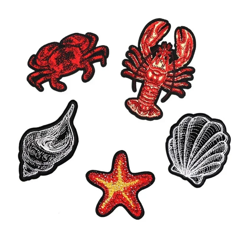 20pcs/Lot Luxury Embroidery Patch Lobster Crab Starfish Shell Conch Clothing Decoration Accessory Craft Diy Applique