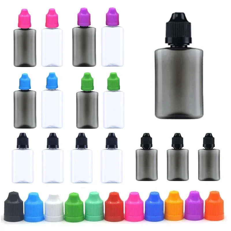 

100Pcs 30ml Empty Plastic PET Flat Squeezable Dropper Bottles w/ Funnels Eye Liquid Drop Vials Vape Oils Container Long Tips Cap