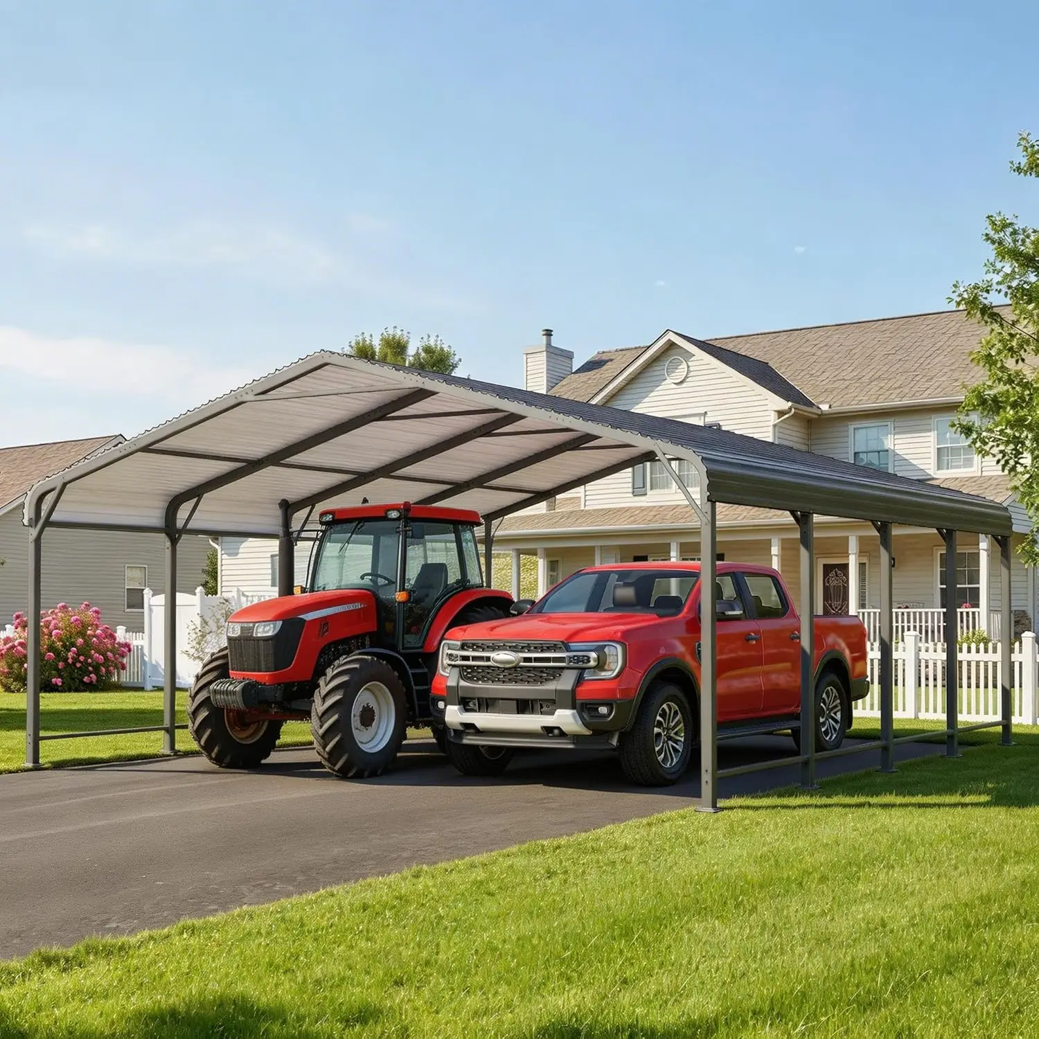 

20' x 20' Carport, Metal Carport with Updated Roof & Enhanced Base, Heavy Duty Canopy Carports Garage, Vertaile for Car, Truck,