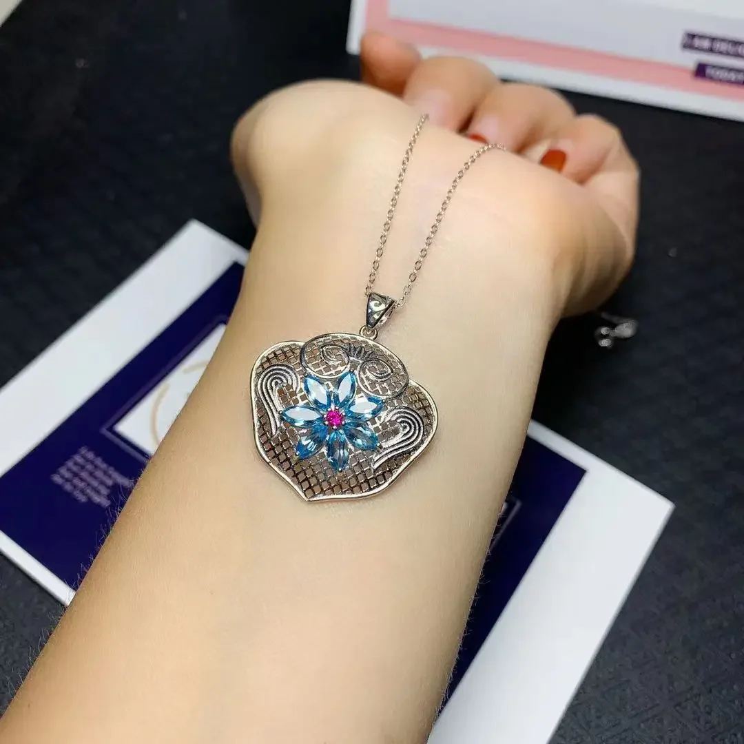 

Chinese Traditional Design Silver Gemstone Pendant 7 Pieces Natural Topaz Pendant Solid 925 Silver Topaz Jewelry