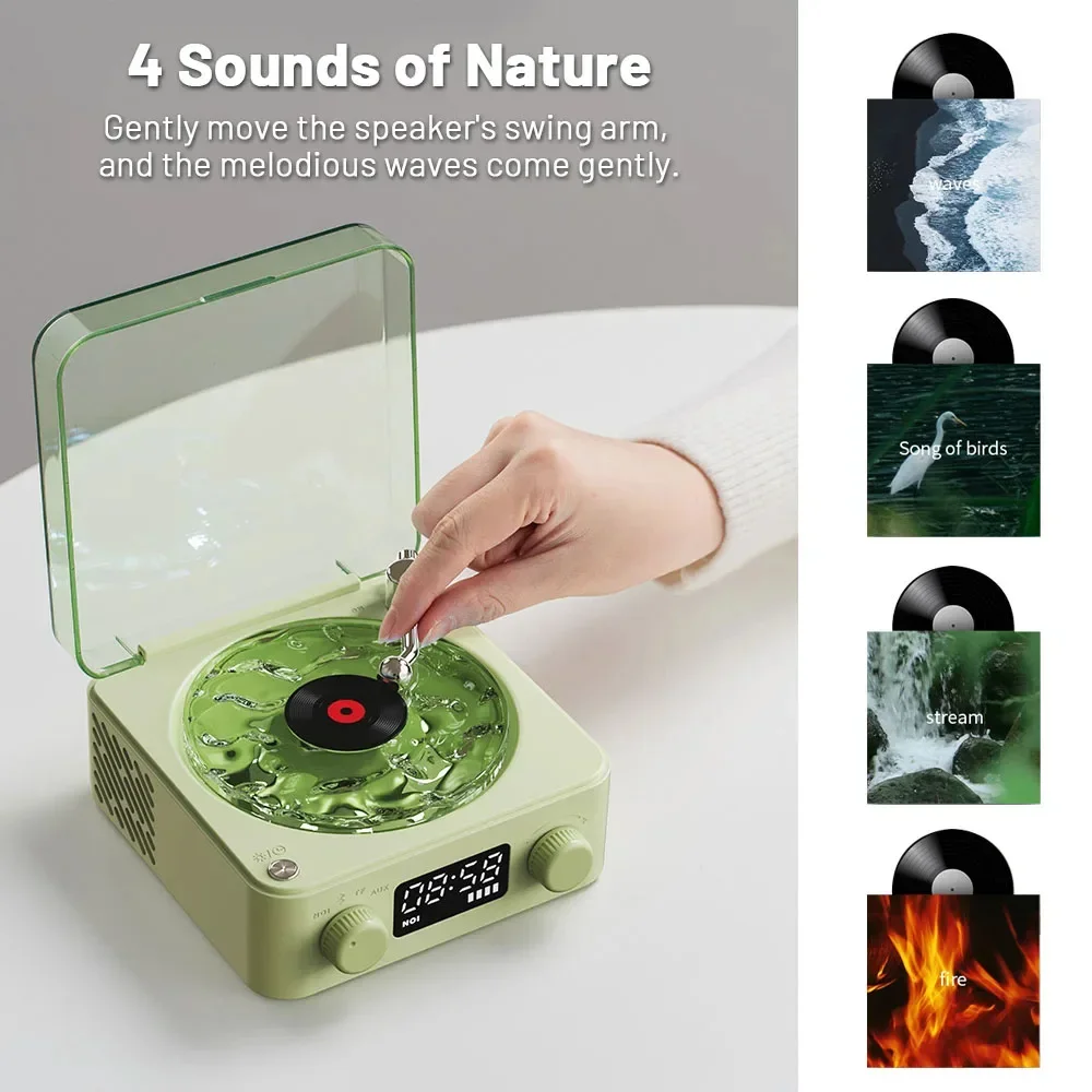 Retro Turntable Mini Speaker Wireless Bluetooth 5.0 Vinyl Record Player Stereo Sound With White Noise RGB Projection Lamp Effect