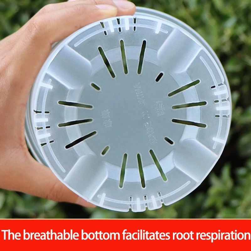 أصيص زهور شفاف مع ثقوب وعاء نبات بلاستيكي أصيص حضانة قابل للتنفس للتحكم في الجذر وعاء زهور مستدير لتزيين المنزل والحديقة #5