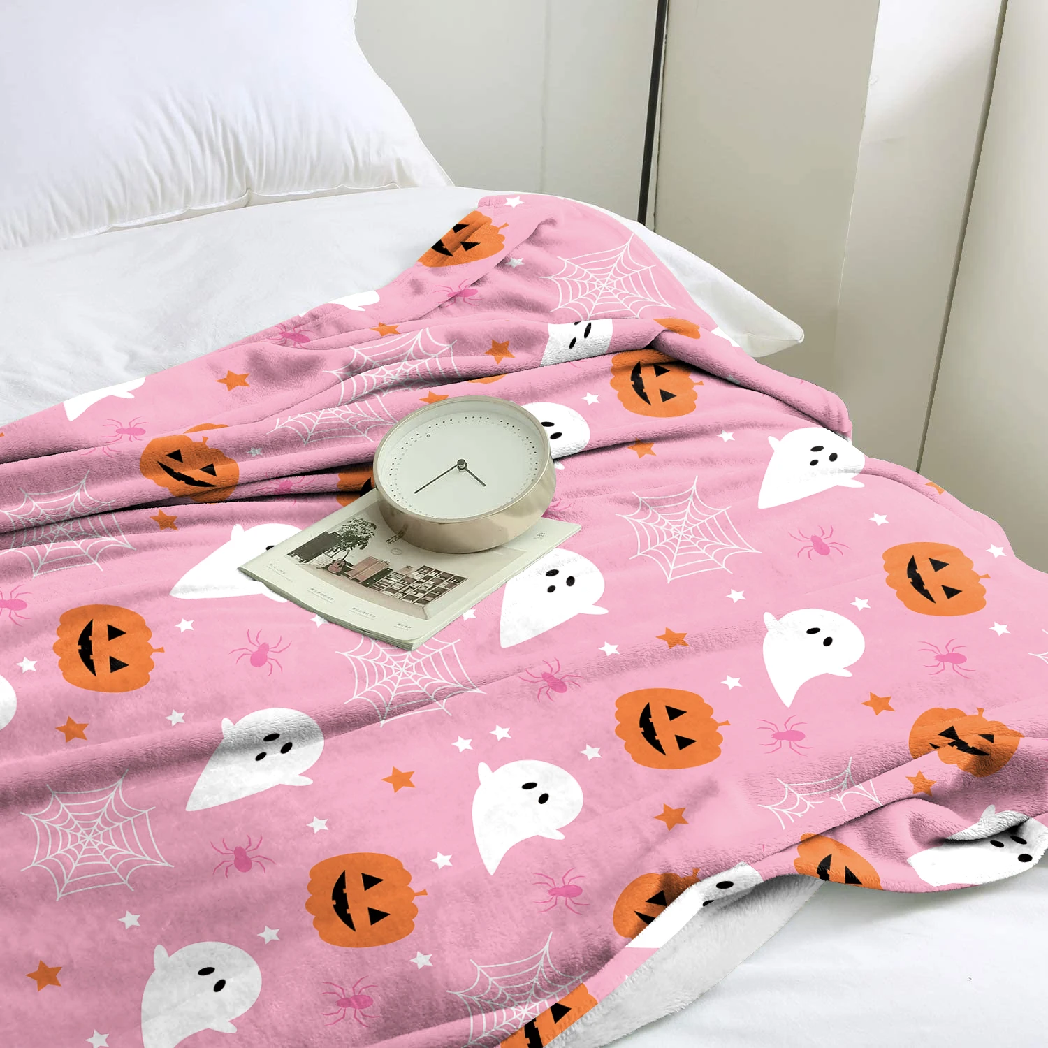 Halloween Pink Ghost Blanket Homegoods 2-Sided Printed Holiday Gifts Winter Warm Soft Flannel Throw Balnkets Bedsqread Bedding