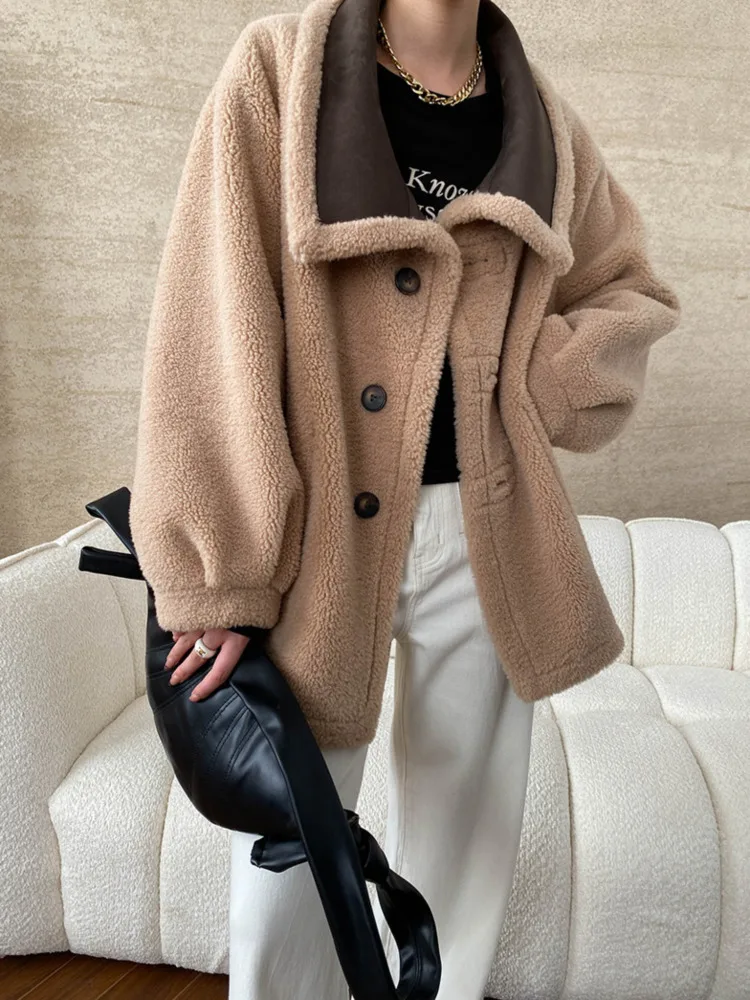 UCXQ Vintage Women's Coat Temperament Street Large Collar Reversible Faux Double-faced Fur Short Jacket 2024 Autumn Winter C2532