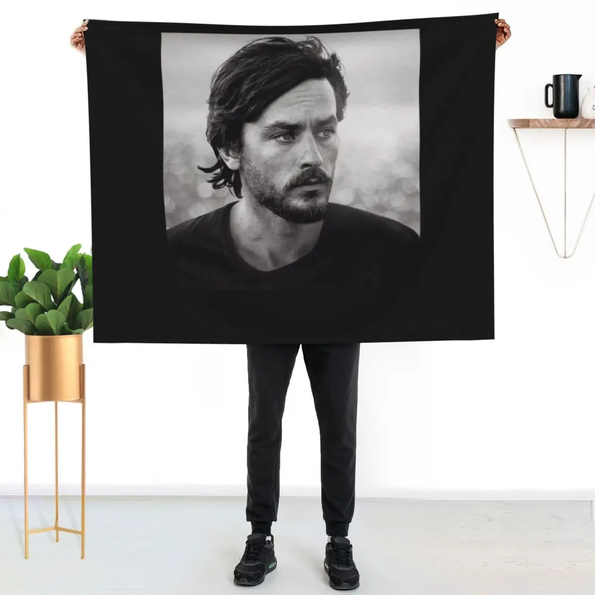 Alain Delon with beard Classic . Throw Blanket Sofa Throw Plaid For Decorative Sofa Comforter funny gift Thin Blankets