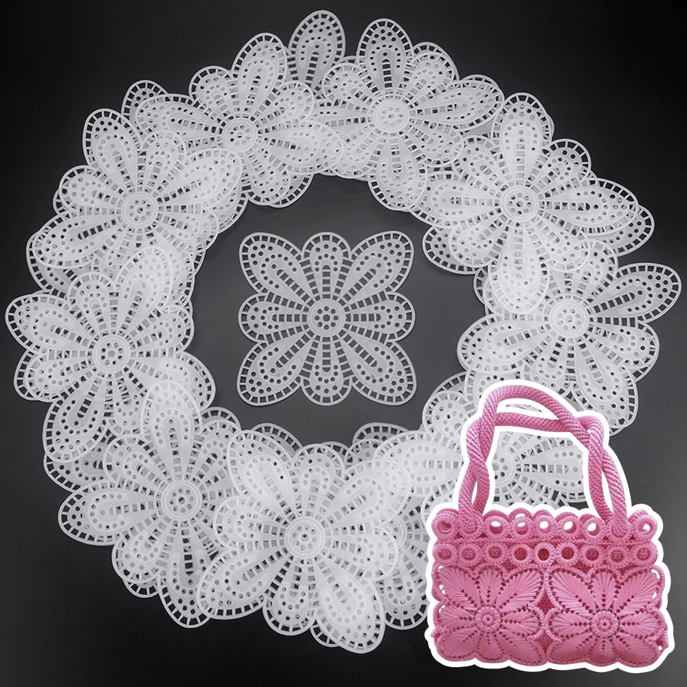 10/20/50/100 Stück weiße Kunststoff-Häkelverzierungen mit Schmetterlingsblumen, handgefertigte Webtaschen-Accessoires und Bastelbedarf zum Selbermachen