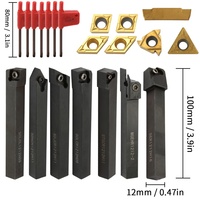 7pcs 12mm/10mm/8mm Solid Carbide Inserts Holder Boring Bar Lathe Tools Lathe Cutter Metal Turning Rod Holders and Inserts Tool