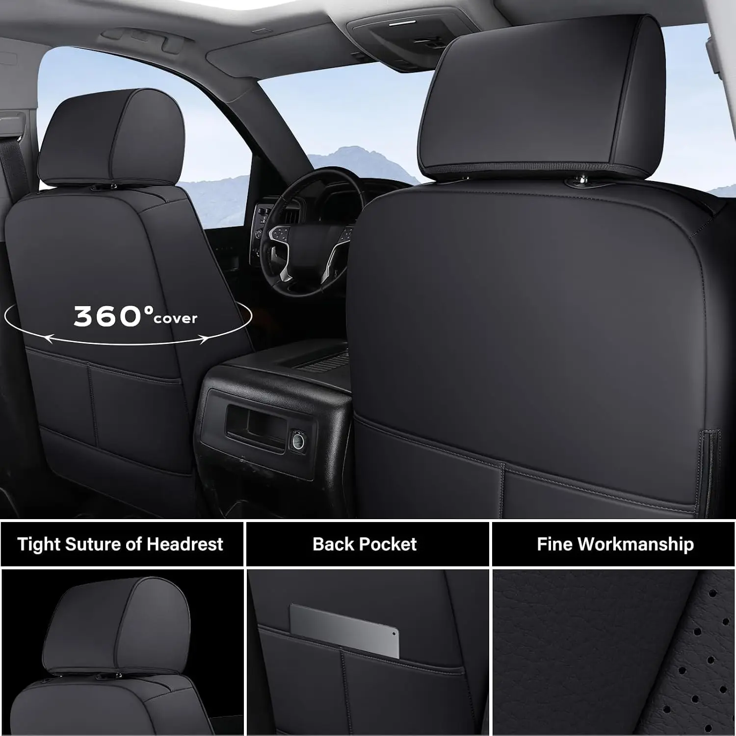Chevy Silverado Seat Covers, Faux Leather Seat Covers Fit for Chevy Silverado GMC Sierra 2007-2025 1500, 2015-2025 2500HD 3500HD