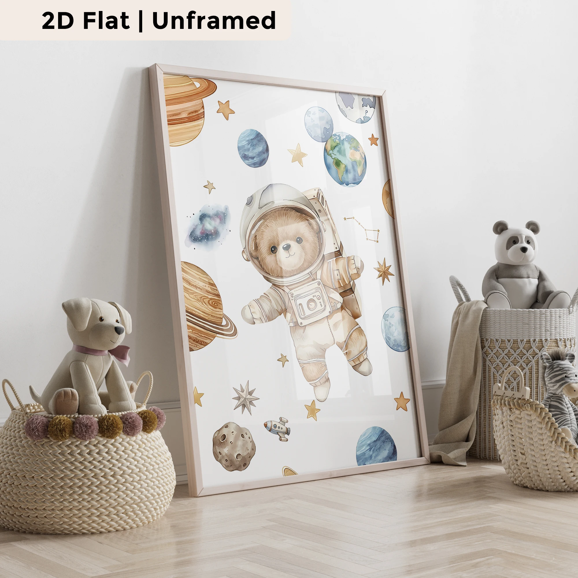 3pcs Personalized Custom Name Space Teddy Bear Wall Art Print Picture Canvas Poster Painting For Living Room Home Decor
