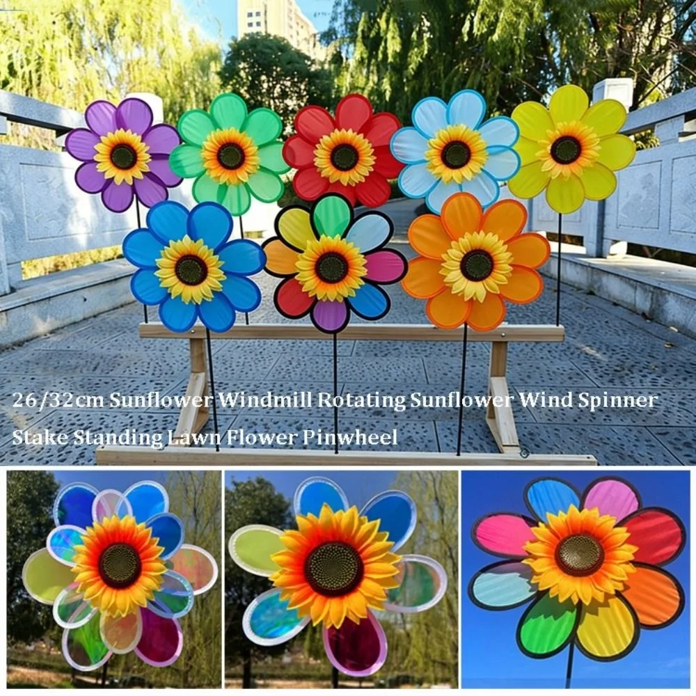 Multistyles Sunflower Windmill PVC Diameter 26/32cm Stake Standing Lawn Flower Pinwheel Rotating Sunflower