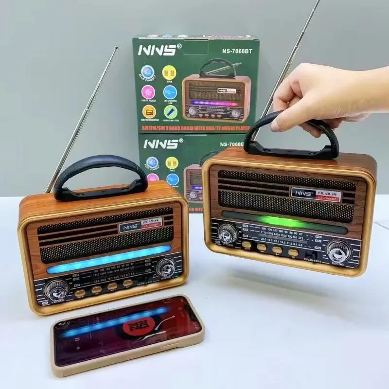 Mini Vintage Radio Bezprzewodowe Przenośne Wzmocnienie Basów Wbudowane Głośniki Hd Odtwarzacz Mp3 Radio Fm Dysk U Karta TF Głośnik Bluetooth