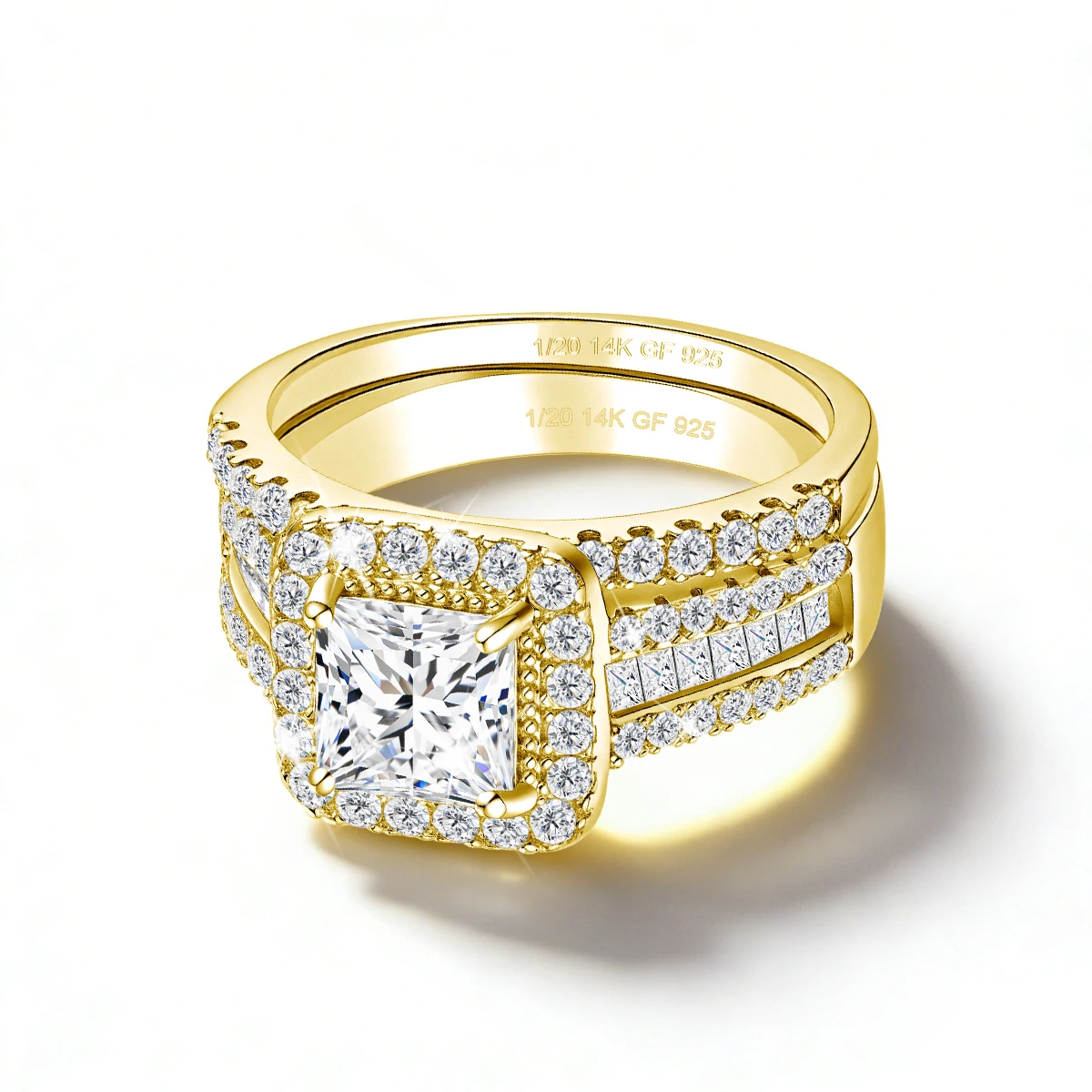 2pcs Princess Cut Moissanite Ring Set 14K Gold Filled Square Stone Bridal Wedding Band Women Engagement Jewelry