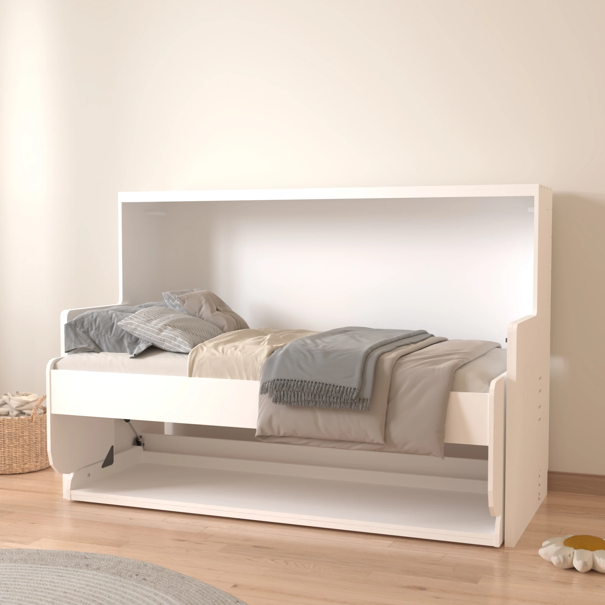 إطار سرير منخفض من ميرفي كوين داي قابل للتعديل، سرير مزدوج مع مجموعات غرف نوم للتخزين