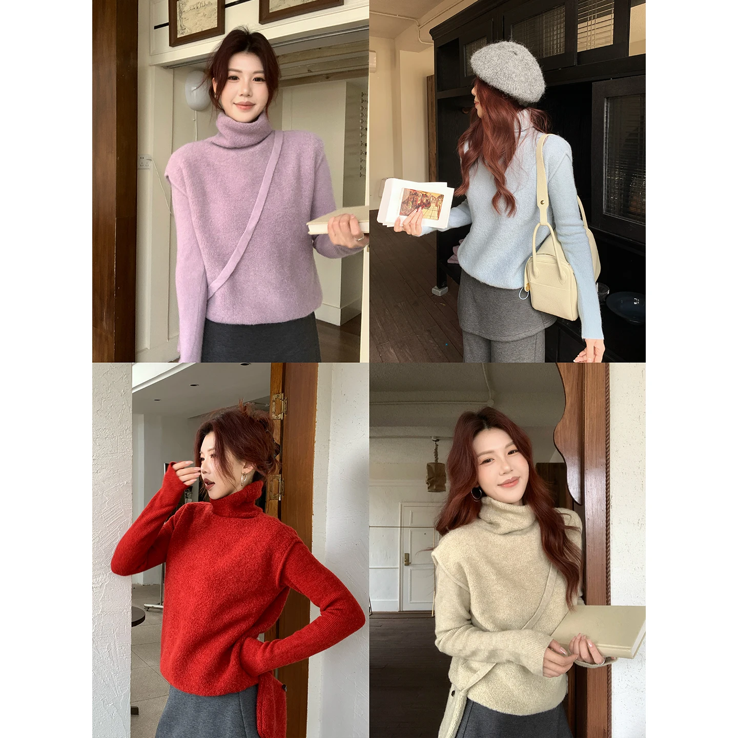 

Sweet And Spicy Circle Knit Sweater High Collar Base Layer Top for Women Winter 2025 Loose Fit Long Sve Crew Ne