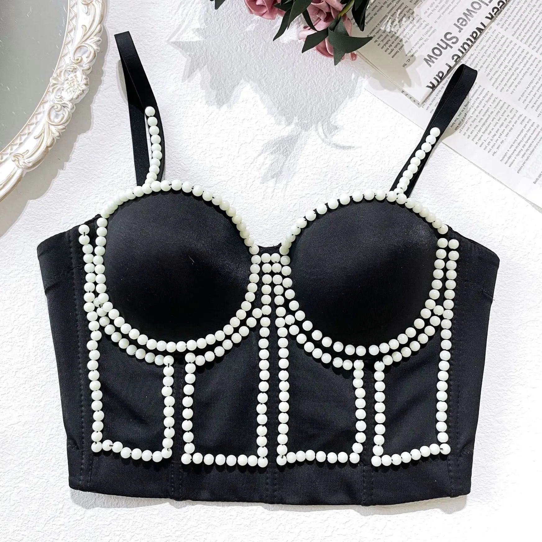 2023 beaded camisole Sexy Bra For Women stage performance clothes cropped top Night Club Party Female Tank Tops Y3844