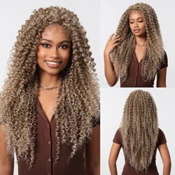 ELEMENT 13*6 Lace Front Synthetic Wigs Afro Curly Wavy Mixed Brown Blonde Daily Party Wig for Women Ladies Natural Daily Use